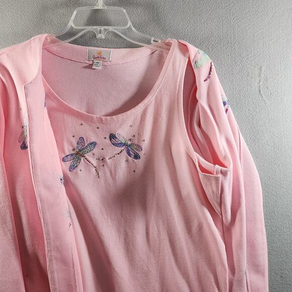 Quacker Factory M Pink Embroidered DRAGONFLY Pull Over 1pc Tank & Cardigan Set - Picture 5 of 9
